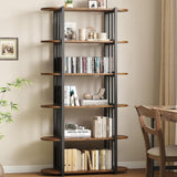Garvee 6 Tier Industrial Bookshelf Metal And Wood Bookcase For Bedroom Living Room Home Office 71 Inch Tall Vintage Black