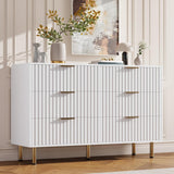 Garvee White 6 Drawer Dresser Fluted Modern Chest of Drawers for Bedroom Living Room 47.2 in Wide - White