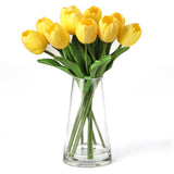 Garvee 10 Pcs Real Touch Artificial Tulips with Glass Vase - Yellow Spring Flower Arrangement for Easter, Wedding, Home Decor - Yellow