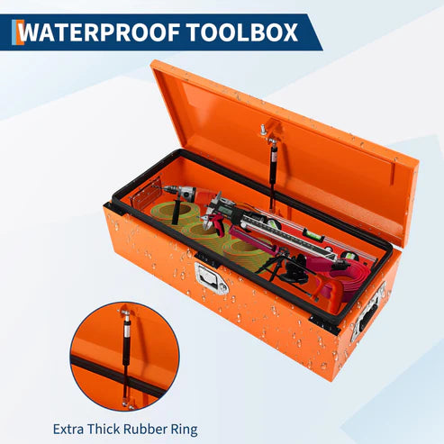 Garvee 39 Inch Steel Truck Bed Tool Box - Diamond Plate Design with Side Handles and Locking Keys, Compact Storage for Pickup Trucks, RVs, and Trailers, Orange
