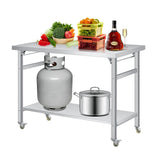 Garvee 48" x 24" Heavy Duty Stainless Steel Folding Table With Adjustable Undershelf Double Tier Workstation For Kitchen Restaurant Home Garage