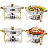 Garvee Round Chafing Dish Buffet Set 4 Pieces 5QT Stainless Steel Gold for Parties Weddings Family Gatherings