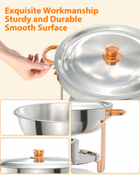 Garvee 5QT Round Chafing Dish Buffet Set (6 Pack) - Rose Gold Stainless Steel Food Warmers with Lid Holder, Spoon, and Tweezers, Perfect for Parties, Weddings, Events, and Banquets