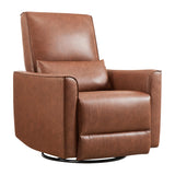 Garvee 360° Swivel Rocking Recliner Chair, Upholstered Faux Leather, Manual Recliner with Lumbar Support, Nursery Rocking Chair, Brown - Brown