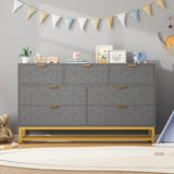 Garvee Grey 53.5" Wide 7 Drawer Dresser with Gold Accents for Bedroom, Living Room, Hallway, Entryway - Modern Large Storage Organizer - Grey