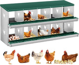 Garvee Chicken Nesting Box 10 Compartments Two-Tier Steel Egg Laying Box Wall Mount Large Vented Holes - Green / 10 Compartments