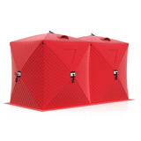 Garvee Insulated Pop-Up Ice Fishing Tent, 6-8 Person Portable Hub-Style Tent, Windproof Thermal Shanty, 420D 3-Layer Fabric, Winter Fishing, Blue - Red