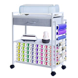Garvee Craft Organizers and Storage Cart, Vinyl Roll Storage Compatible with Cricut Machine, Heat Press Stand Table with Wheels & Drawer, White, Space-Saving 200 lbs Capacity