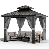 Garvee 10x10ft Double Roof Hardtop Gazebo, Heavy Duty Aluminum Frame, Patio, Terrace, Lawn, Grey