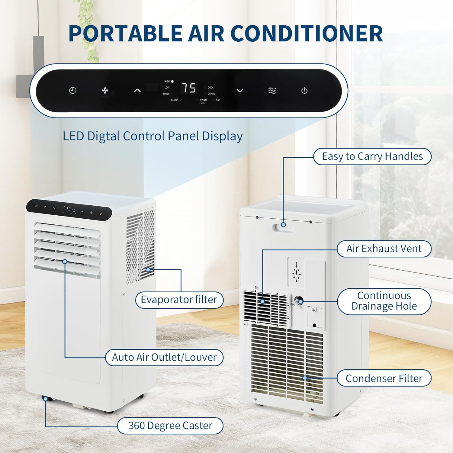Garvee 8000 BTU Portable Air Conditioners Cool Up to 350 Sq.Ft,3 IN 1 Portable Ac Unit with Remote Control/LED Display/24Hrs Timer/Window Installation Kit & Low Noise for Home/Hotel/Office - Black Top