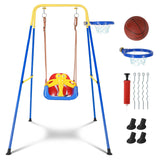 Garvee Upgraded Toddler Swing with Basketball Hoop, Detachable Design, Foldable Frame for Indoor/Outdoor Play, Safety Belt, Multi-Color