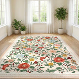 Garvee Floral 5x7 Beige Rugs Non-Slip Machine Washable Area Rug for Living Room Girls Bedroom Dining Room Office Playroom Decor - Beige