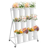 Garvee Flower Display Stand 3 Tier Flower Cart with 12 Buckets and Wheels for Garden Wedding Flower Shop White