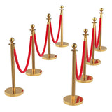 Garvee 8Pcs Stanchions Posts With 5 Ft Red Velvet Rope, Stainless Steel Gold Crowd Control Barriers For Events, 37.4" Height, Red