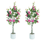 Garvee Artificial Rose Blossom Tree 2-Pack, 1.2m Tall, Realistic Look, Durable Plastic & Silk, Indoor/Outdoor Decor