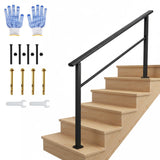 Garvee 5 Step Outdoor Stair Handrail Kit Black Aluminum Iron Porch Steps Adjustable 0-45° Easy Assembly - Black-1 Pack