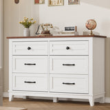 Garvee 6 Drawer Dresser White Brown, Wooden Storage Chest for Bedroom Living Room Entryway, 47 in Wide, Freestanding - Brown And White