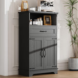 Garvee Farmhouse Black Storage Cabinet with Doors and Drawers for Kitchen Bathroom Laundry Living Room, Black, Spacious and Multi-Functional