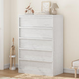 Garvee Drawer Chest With 5 Drawers Durable PVC Material Natural Wood Handles Compact Storage Cabinet For Bedroom And Living Room - White