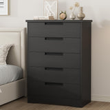 Garvee 5 Drawer Dresser Black Wooden Organizer for Bedroom Living Room Nursery Hallway Entryway