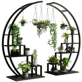 Garvee 5-Tier Curved Metal Plant Stand with 6 Hooks, Elegant Black Balcony & Indoor Flower Pot Display Rack for Plants & Garden Decor