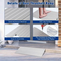 Garvee 2" Aluminum Threshold Ramp for Doorways, 700 lbs Capacity, Adjustable Height, Non-Slip Surface, Portable Design, Wheelchairs & Scooters Access