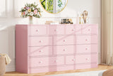 Garvee 12 Drawer Dresser with Power Outlet, 61 Inch Wide Wood Chest of Drawers, Pink, Bedroom & Living Room Storage Cabinet - Pink