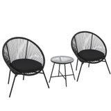 Garvee 3 Piece Patio Bistro Set Acapulco Chairs with Cushions and Glass Top Side Table for Balcony Porch Poolside Black - Black-3
