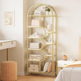 Garvee 6-Tier Arched Metal Shelf with Geometric Design, 82" Tall, Large Modern Gold Storage Rack for Living Room and Office