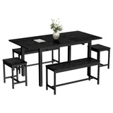 Garvee 5-Piece Extendable Dining Table Set with 2 Benches & 2 Stools for 4-8 People, 63 Inch, Black, Space Saving Modern Dining Room Furniture - Black