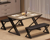 Garvee Dining Table With 2 Benches, Kitchen Table Set For 4, Space-Saving Design, Gray, 1.18 In