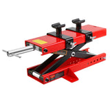 Garvee Motorcycle Scissor Lift Jack with Saddle & Safety Pin for ATVs and Dirt Bikes, 1100 LBS Capacity, Red and Black - Red