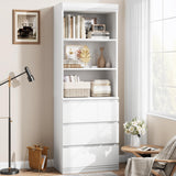 Garvee 70 Inches Bookcase with Drawers Wooden Tall Bookshelf Farmhouse Style White for Living Room Study Kitchen Home Office - Pure White