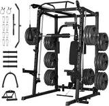 Garvee Smith Machine 2000LBS Squat Rack Multi-Function Power Cage with Cable Crossover Lat Pulldown T-Bar 8 Weight Storage Pins Black for Home Gym