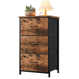 Garvee Stylish 3-Drawer Dresser with Removable Fabric Bins Multi-Functional Storage Organizer for Bedroom Living Room Closet Entryway Hallway Laundry Room Wood Grain Print Easy Assembly Space-Saving - Vintage Color+Black