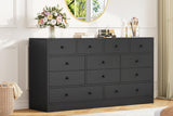 Garvee 12 Drawer Dresser with Power Outlet, 61 Inch Wide Wood Chest, Black, Bedroom & Living Room Storage - Black