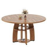 Garvee 47 in Round Dining Table with Storage Shelf & Adjustable Feet for Dining Room, Living Room, Apartment, Walnut - Walnut Wood