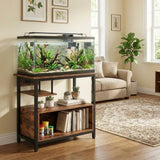 Garvee Aquarium Stand 40-50 Gallons With Built-in Power Sockets, Metal & Wood, 4 Shelves, 300kg Capacity, Modern Design, 93x48x78 cm, Living Room Or Office - Brown