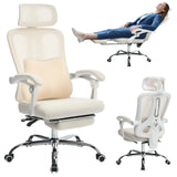 Garvee High Back Ergonomic Office Chair With Mesh Back, Retractable Footrest, Adjustable Headrest & Lumbar Support for Home Office or Bedroom, Beige with Pillow - Beige With Pillow