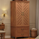 Garvee V Shape Tall Storage Cabinet 71" Wooden Farmhouse With 2 Doors 2 Drawers Entryway Home Office Rustic Brown