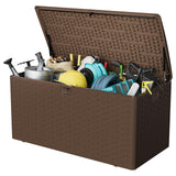 Garvee 100gal Outdoor Storage Box Lockable Plastic Deck Box Waterproof UV-Resistant Brown for Patio Garden Pool - Brown