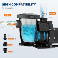 Garvee 2.0 HP Swimming Pool Pump 1500W Dual Voltage with Strainer Basket for Above and Ground Pools, 6800 GPH, Stainless Steel