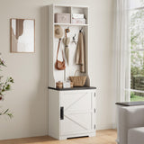 Garvee 77" Freestanding Entryway Hall Tree with Shoe Storage, Coat Rack, 5 Hooks, 2 Open Cubbies, Shoe Cabinet for Hallway, Living Room, Mudroom, White - White
