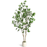 Garvee 6FT Ficus Trees Artificial Indoor Faux Silk Plant with Natural Wood Trunk White Ceramic Planter for Home Office Living Room Decor