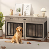 Garvee XL Dog Crate Furniture Double Dog Crates with 3 Drawers for Medium Large Dogs Indoor TV Stand 70.87" L Light Gray - Light Gray
