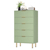 Garvee 5 Drawers Dresser Wood Modern Bedroom Closet Storage Organizer, Faux Marble Top, Fluted Design, Handle, Living Room Hallway - Green