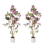 Garvee 2-Pack 4FT Artificial Bougainvillea Trees with Large Purple Flowers for Indoor Outdoor Decor, Weighted Black Pots, Durable Fade-Resistant - Pink