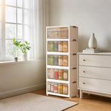 Garvee Plastic Storage Bins With Lid Stackable Foldable Storage Drawers With Wheels For Living Room Bedroom 45x27x116cm Translucent