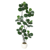 Garvee 7FT Artificial Ficus Lyrata Tree With Bendable Boughs And Modern White Pot For Home Office Living Room Decor, Tall Indoor Faux Tree, Green - 7Ft