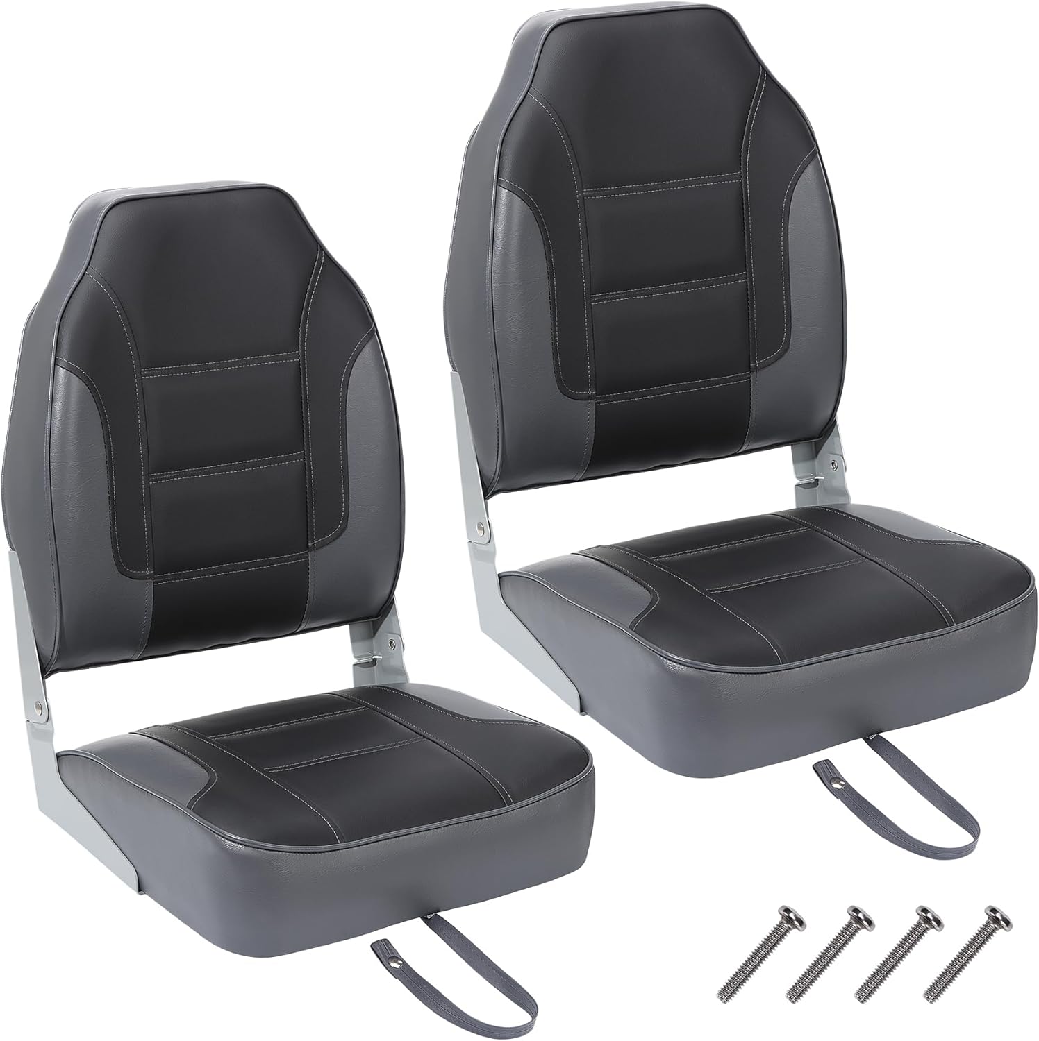 Garvee 2 Pack Folding High Back Boat Seats + Thickened Sponge Padding + Stainless Steel Screws + Waterproof PVC + Aluminum Hinges + 5" x 5" Bolt Hole Pattern + Fishing, Sightseeing